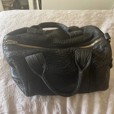 $195 • Buy Alexander Wang Rocco Bag Pebble Black Leather Antique Gold Stud Bowler Bag