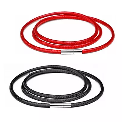 16 -24  1-3mm Black Cord Leather Necklace Stainless Steel Clasp Wax Rope Chain  • £2.75