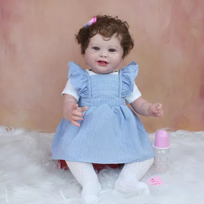 24  Toddler Reborn Doll Smiling Girl Lovely Baby Short Curly Hair Dolls Handmade • $141.89