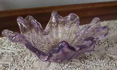 Murano Art Glass Amethyst Purple Ruffled Bowl Gold Fleck With Tag. JJS • $59.99