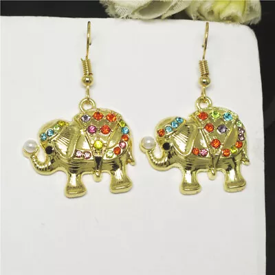 Fashion Lady Color Cute Animal Elephant Pearl Crystal Women Stand Earrings • $2.96