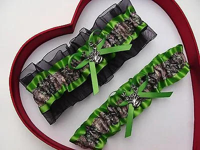 NEW Mossy Oak Camouflage Camo Apple Lime Green Black Wedding Garter Prom Hunting • $13.46