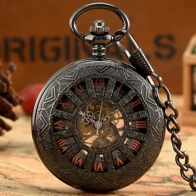 Antique Half Hunter Men's Hand-winding Mechanical Pocket Watch Pendant Chain • £15.78