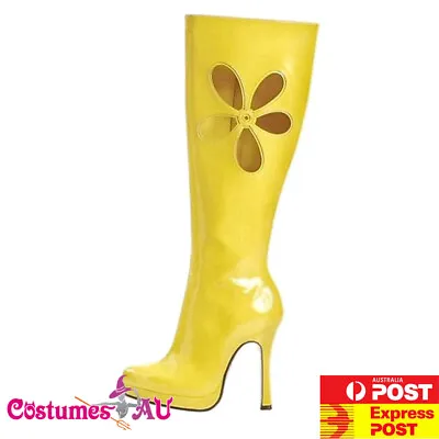 $28.36 • Buy Womens Yellow Gogo 60s 70s Go Go Boots Knee High Boots Hippie Hippy 1960s 1970s 
