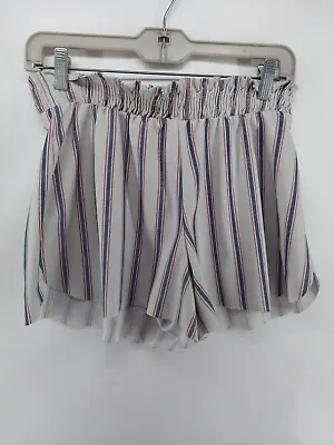 Mango Women Shorts Size Medium Summer Elastic Waist White Striped Pull On • $6.50