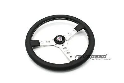 MOMO Prototipo Silver Steering Wheel Black Leather 350mm With ALPINA Horn Button • $249.95