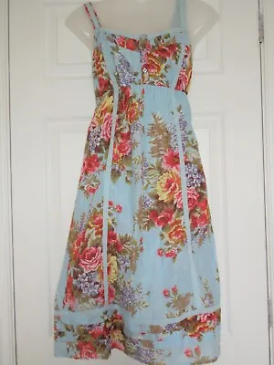 Marks And Spencer Indigo Floral Cotton Summer Sun Dress Size 8 • £7.99