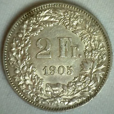 1905 B Switzerland 2 Francs Swiss AU Silver Coin Almost Uncirculated • $249.99