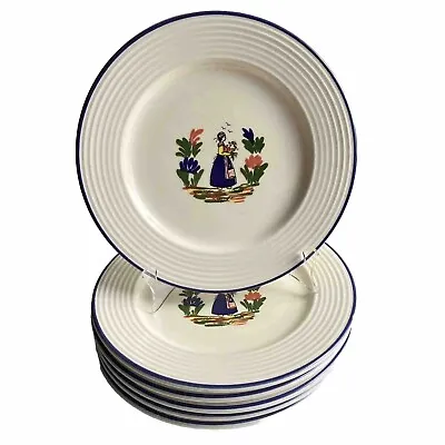 France Faience Plates Dinner 6pc Varages Peasant Woman Provence Breton 10.75” • $99.95
