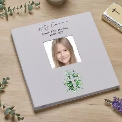 Personalised Holy Communion Photo Album Linen Cover Leaf And Cross LLPA-11 • £24.99