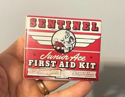 Vintage Sentinel Junior Ace First Aid Kit Tin Box WWII 1940's • $9.95