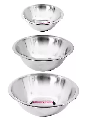 £9.99 • Buy Set Of 3 Metal MIXING BOWL SET Stainless Steel 16cm 20cm 24cm