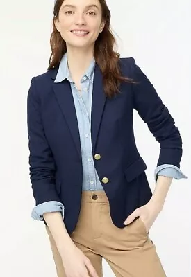 J. Crew Schoolboy Blazer Jacket Sz 2 Womans Single Breasted Navy Blue Wool Blend • $35.99