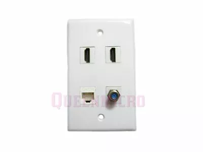 1-Gang 2 HDMI 4K CAT5e RJ45 Ethernet F 3Ghz Coax Cable Port Coupler Wall Plate • $13.95