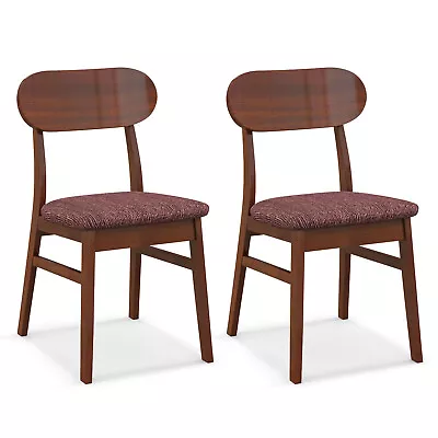 Set Of 2 Wooden Dining Chairs Mid-Century Upholstered Fabric Padded Seat Kitchen • $99.99