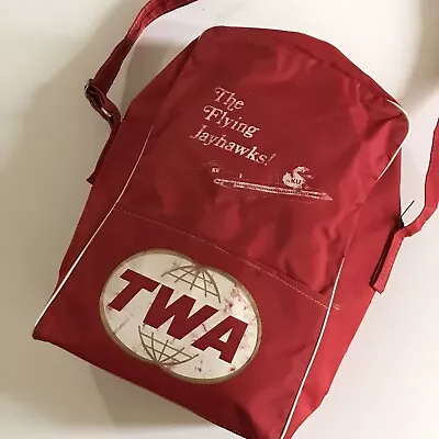 Vtg 60s? TWA Airlines Red Carry On Tote Travel Bag KU Flying Jayhawks Kansas • $21.99