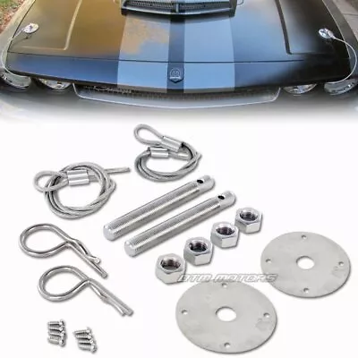 Racing Style Stainless Steel Mount Hood Pin Pins Plate Bonnet Lock Kit Universal • $12.99