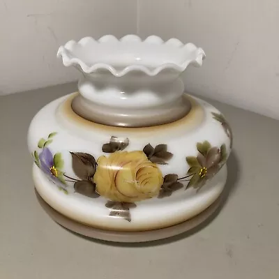 Vintage Hurricane Lamp Shade Milk Glass Floral Ruffled Top 6.5” Fitter • $25