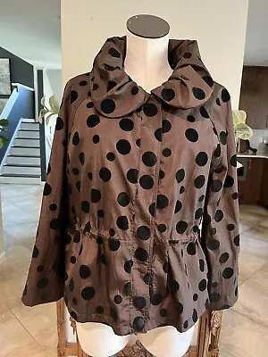 UBU Women Medium Brown Nylon Polkadot Zip Snap Front Peplum Jacket • $34.99