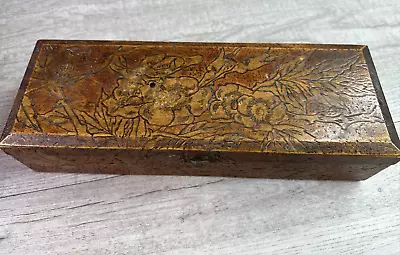 Vintage Hand Carved Floral Design Brown Lacquered Wooden Box • $16.75