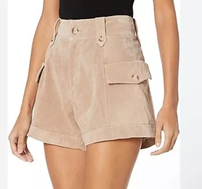 NWT Blank NYC SZ 24 Bare It All Suede Leather Cargo Shorts In Tan-  Beige- Nude • $27.99
