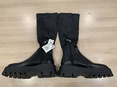 $79.99 • Buy Zara Leather High Shaft Boots With Treaded Soles Size 8 NWOB