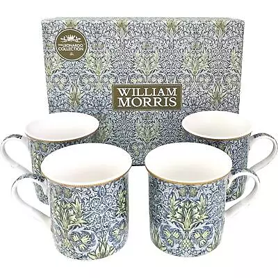 Set Of 4 William Morris Snakeshead Floral Fine China Mugs Luxury Gift Box • £18.95