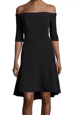 MILLY   NINA  Black OFF THE SHOULDER ITALIAN CREPE DRESS Size 8 • $19.46