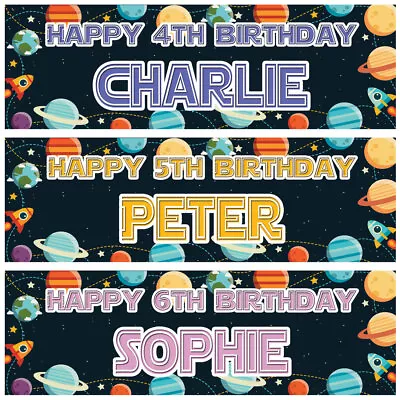 £23.99 • Buy 2 Personalised Birthday Banner Space Stars Planets Spaceship Nursery Kids Party