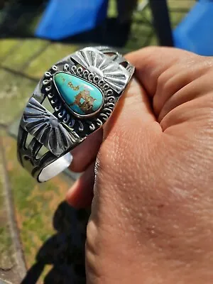OLD PAWN American Indian Vintage Number 8 Mine Turquoise  Cuff • $150