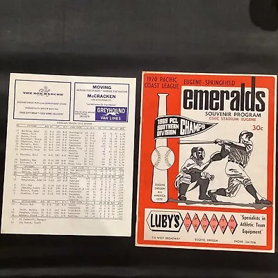 1970 Pacific Coast League Baseball Program Eugene Springfield Emeralds Portland  • $29.99