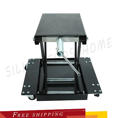 1100 Lbs Deck Motorcycle Lift ATV Scissor Jack W/ Dolly & Hand Crank Steel Wide • $80.78