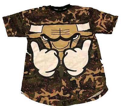 Chicago BULLS AOP Camo Splatter JORDAN T-shirt Raglan G.O.A.T #23 XL NBA • $14.99