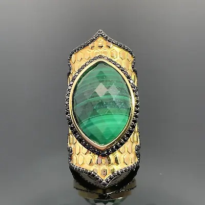 Jewelry Hunting Fashionable Ring Size 16.5(ca.51)925/-silver With Malachite + Spinel • $1.07