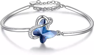 Sterling Silver Infinity & Morpho Helena Butterfly Bangle Bracelet Embellished W • $102.04