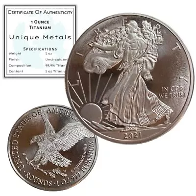 2023 1 Ounce OZ 999 Fine Solid USA American Liberty Eagle Coin Titanium Preci... • $26.12