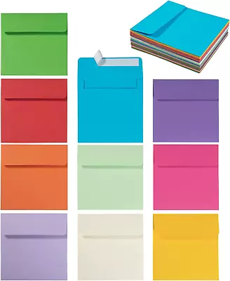 50 Pack Colorful 6 X 6 Envelopes Square Envelopes Self Seal For Wedding Party • $16.43