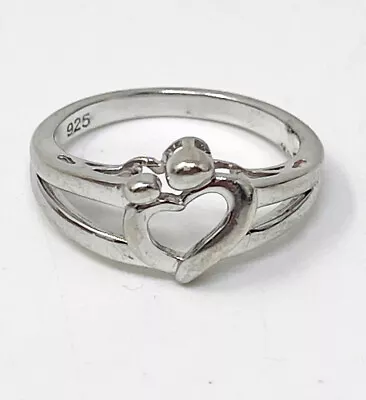 Vintage 925 Sterling Silver Open Heart Dainty Band Ring Size 9 Minimalist • $14.99