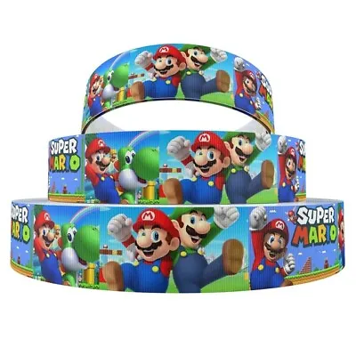 1 Metre Super Mario Ribbon Size Inch Hair Bows Headbands Card Making Cake Crafts • £0.99