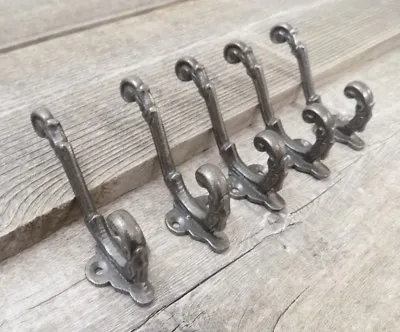 5 Coat Hooks Iron Vintage Antique Look Hat Hook Key Bath Hardware Silver Small • $14.99