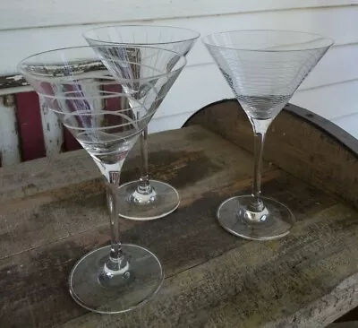 MIKASA * CHEERS *  ETCHED MARTINI GLASSES - 7 3/8  Tall - Set Of 3 - EUC  • $18.99