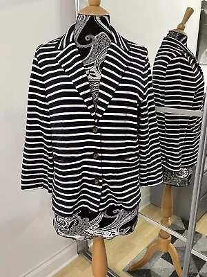 Lands End Navy Striped Nautical Blazer / Jacket  3/4 Sleeves  Size Small • £10