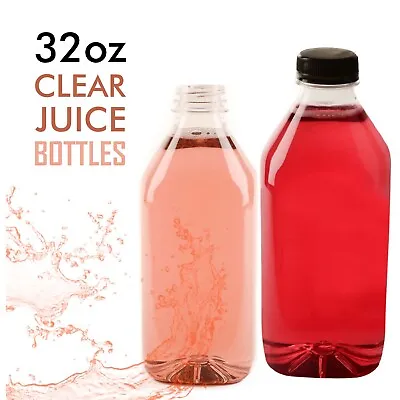 32oz Empty Clear Plastic Juice Bottles With Tamper Evident Cap BPA Free Reusable • £28.87