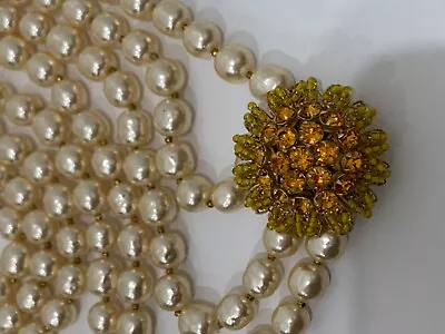 Sign Miriam Haskell 2/Strands Pearl Baroque Yellow Glass Stone Necklace Jewelry • £245.13