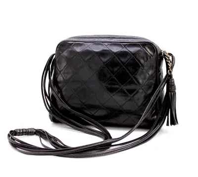CHANEL Matelasse Shoulder Bag Purse Tassel Lambskin Black Vintage Authentic • $768