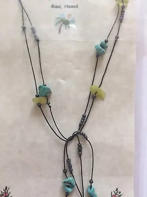 New Turquoise Boho Citron Stone Maui Tiki Goddess Wrap Necklace With Beads • $14.80
