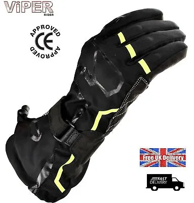 Genuine Leather Motorcycle Waterproof Viper Shadow 8 Motorbike CE Gloves Black • £38.99