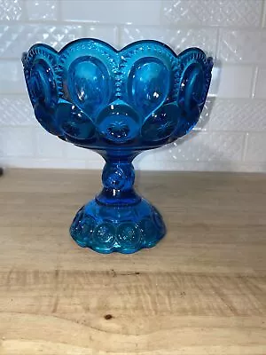 LE Smith Blue Moon & Stars Glass Compote Candy Fruit Pedestal Dish Vintage • $30