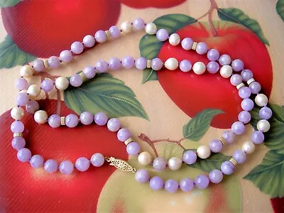 14k Yellow Gold Lilac Fluorite Beads And South Sea Pearls Strand Necklace- 30  • $149.99