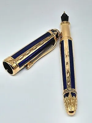 Michel Perchin Sapphire Blue Enamel Sterling Vermeil Faberge Ink Pen 18K Gold  • $2295